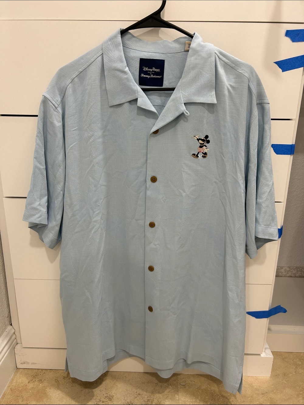 Tommy Bahama Light Blue Short-Sleeve Camp Shirt with Mickey Embroidery